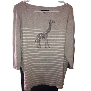 Karen Scott Women’s Grey & White Striped Giraffe Bling Pullover Knit - Size 3X